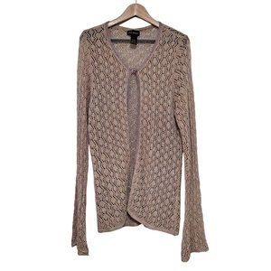 Lane Bryant Cardigan Women 14/16 Crochet Knit Sweater Gold Metallic Bell Sleeve